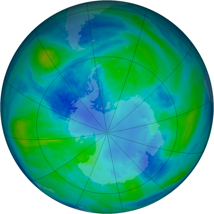 Antarctic ozone map for 13 April 2003
